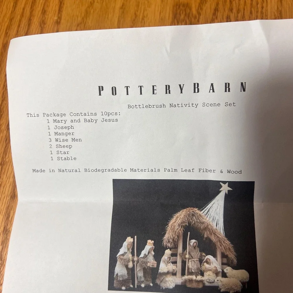 Pottery Barn Bottle Brush Nativity Set Complete 10 Pc w Box Christmas Decor